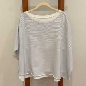 Frank & Eileen White and Light Gray Striped Scoop Neck Sweater